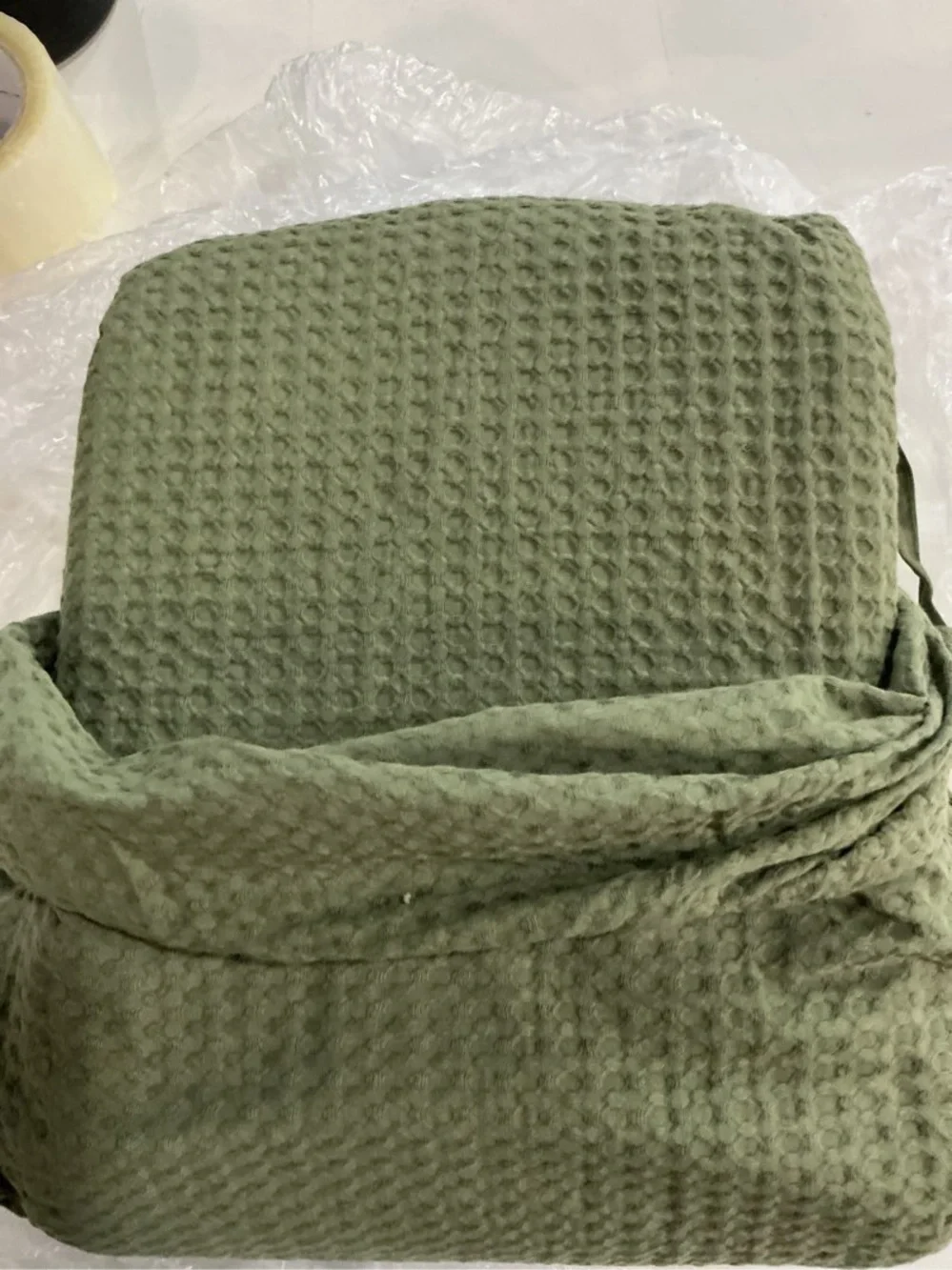NEW QUINCE QUEEN Organic Luxe Honeycomb Duvet Cover olive $104